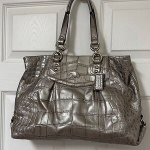 Coach Croc Y2K Metallic Silver Leather Large shoulder bag 16x10.5x3.5"